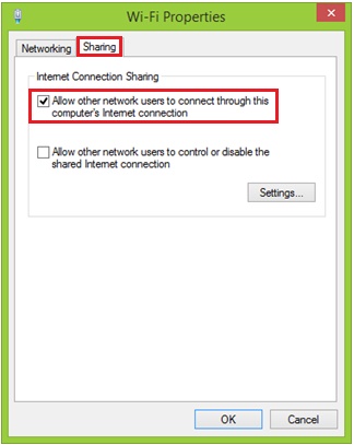 Internet sharing in Windows 8.1