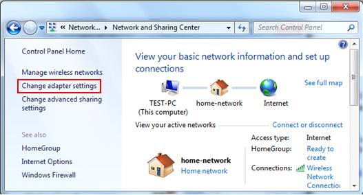 change network adapter settings in Windows 7