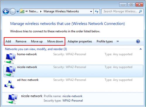 Windows 7 - change wireless network settings