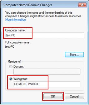 computer name and workgroup changes