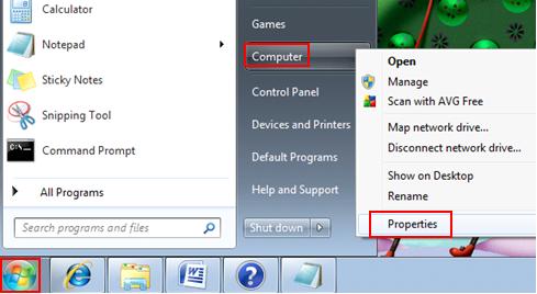 computer properties in Windows 7
