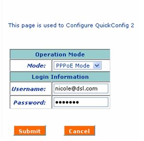 configure DSL modem in PPPoE mode (routing mode)