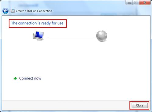 dial up connection is ready for use
