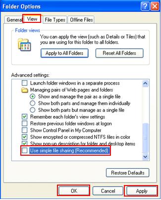 disable simple file sharing in Windows XP Pro