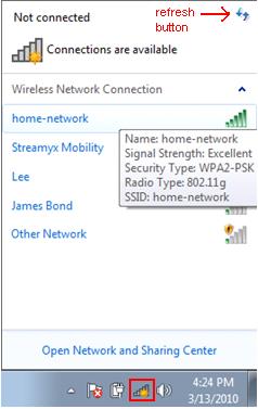 display detected wireless network in Windows 7