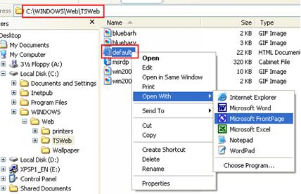 Edit Windows XP IIS default.html