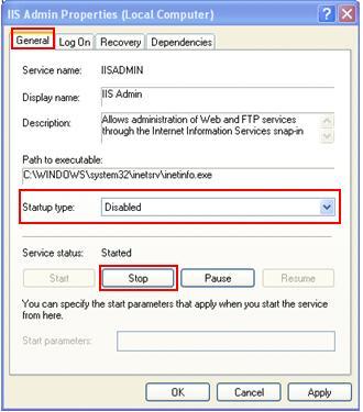 IIS Admin Properties