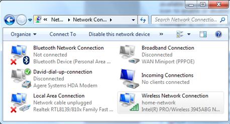 network connection list window