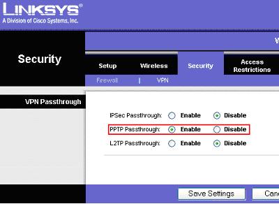 Enable PPTP VPN passthrough on router