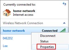 Windows 7 - properties of wireless-network