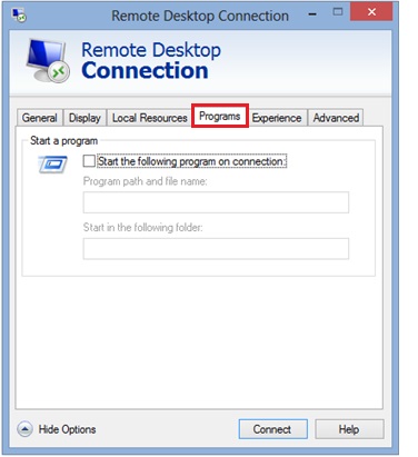 remote desktop client programs tab