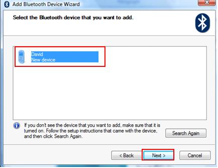 select the bluetooth device that you want to add