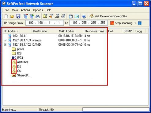 SoftPerfect network scanner result