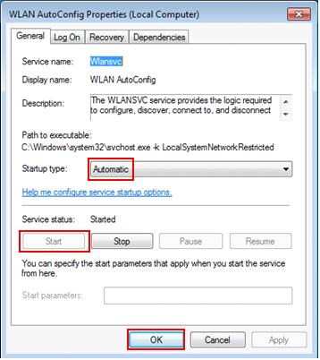 start WLAN AutoConfig service in Windows 7
