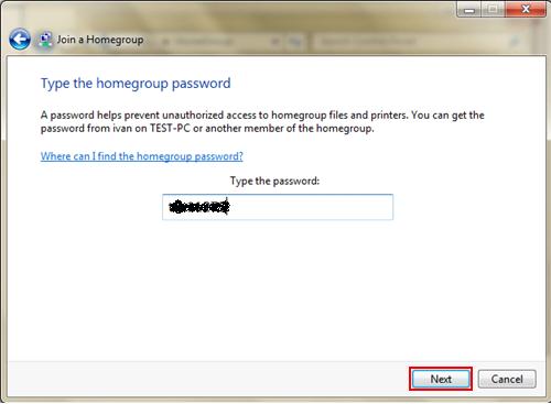type the homegroup password