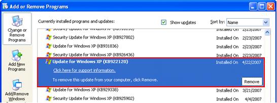 Update for Windows XP KB922120