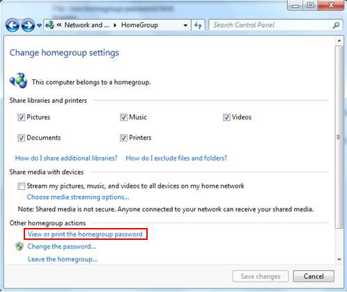 view or print homegroup password in Windows 7