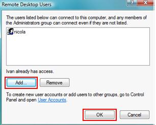 Vista Remote Desktop Users