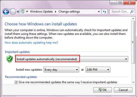 Microsoft Windows automatic update