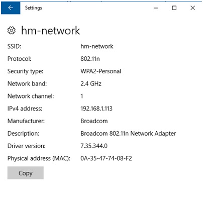 Wireless network details