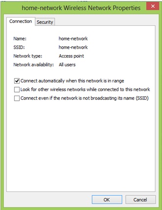 Windows 8 wireless network settings
