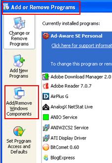 Add Remove Windows Components in XP
