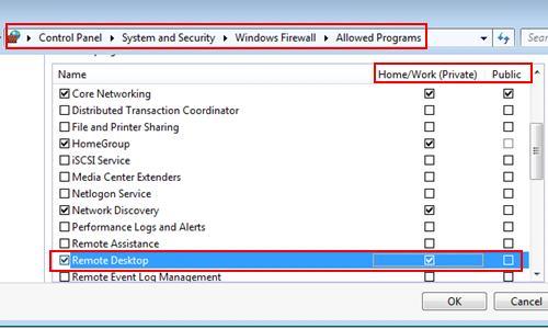 allow remote desktop traffic on firewall