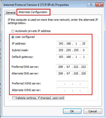 alternate IP configuration in Windows 7