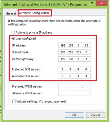 alternate ipv4 configuration in win8