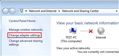 change adapter settings in Network and Sharing Center Windows 7