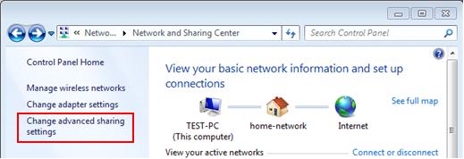 change advanced sharing settings in Windows 7