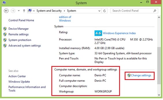 computer name, domain and workgroup