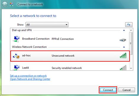 Connect to Ad Hoc Wireless Network