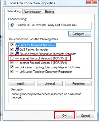 disable IPv6 in Windows Vista