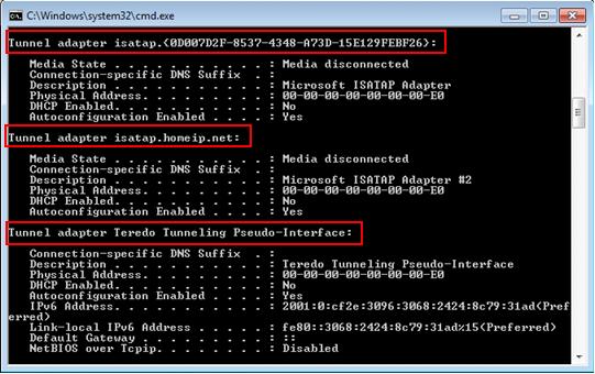 Windows 7 - disable IPv6 tunnel interfaces