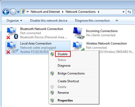 disable network adapter
