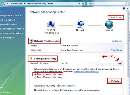 Enable Vista Network Discovery