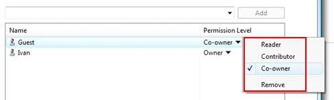 Windows Vista file permission level - reader, contributor, co-owner