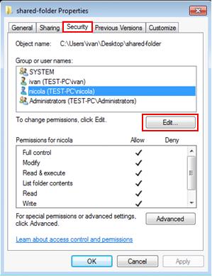 file sharing security in win7