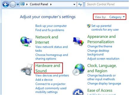 hardware and sound in Windows 7