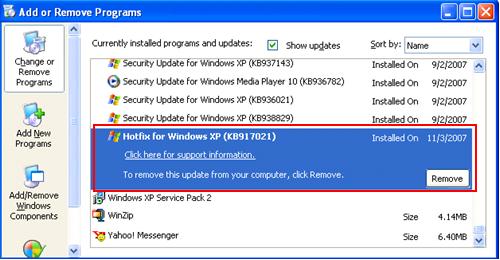 Hotfix for Windows XP kb917021