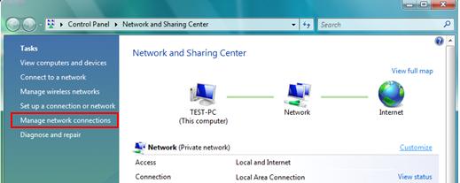manage network connections in Windows Vista