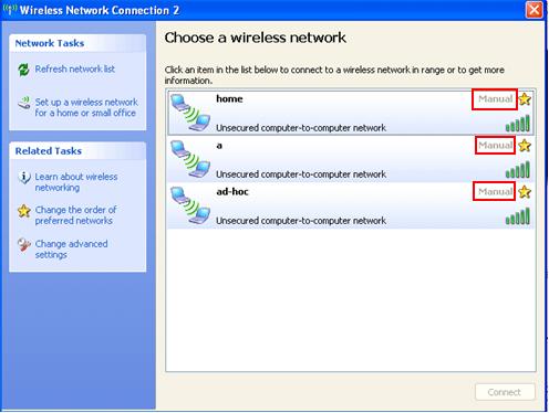 Manual Connect to Ad Hoc Wireless Network
