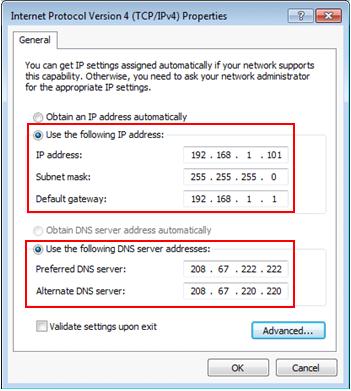 manual IP configuration Windows 7