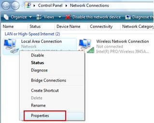 network card properties in Windows Vista