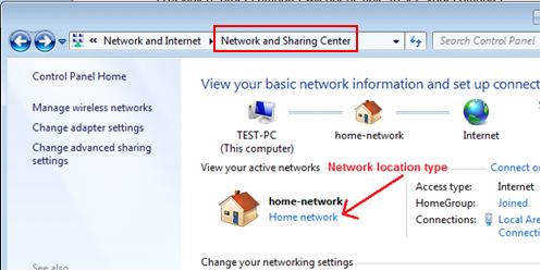 network location type in Windows 7