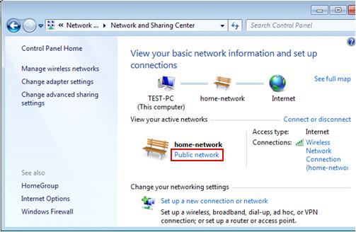 newly set network location type - Windows 7