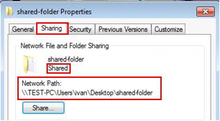network path for file sharing in Windows 7