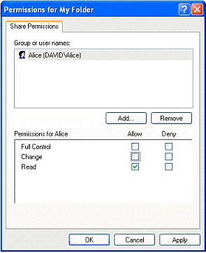 Set network share permissions in XP