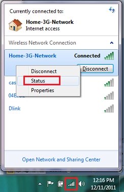 open network connection status in Windows 7